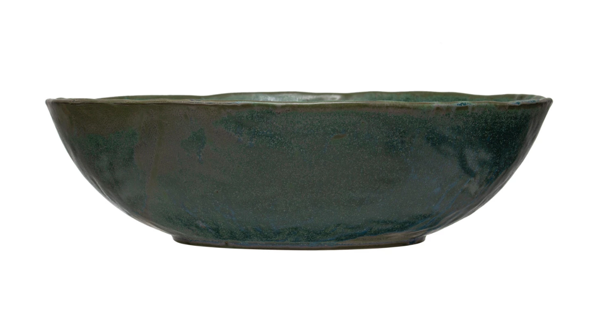 Matte Green Reactive Glaze Stoneware Serving Bowl