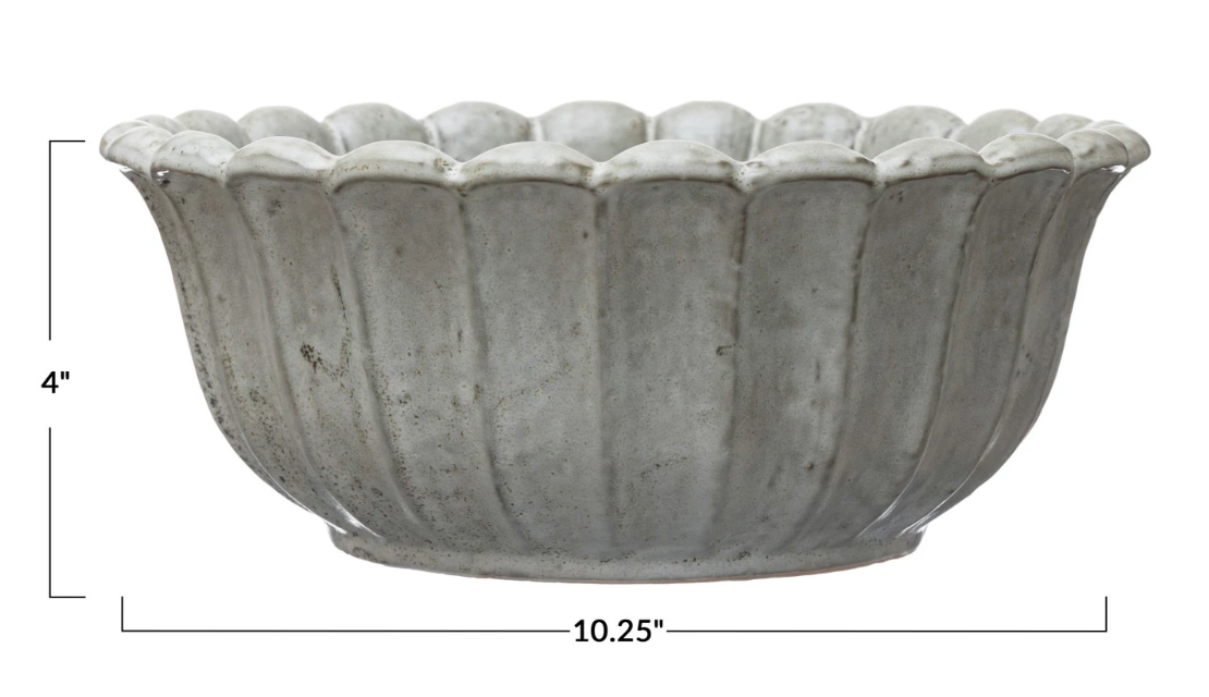 Reactive Glaze Stoneware Flower Shaped Bowl