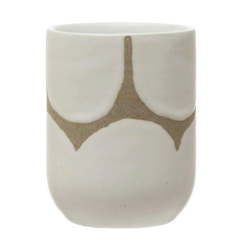 Hand-Painted Stoneware Cup w/ Scallop Design