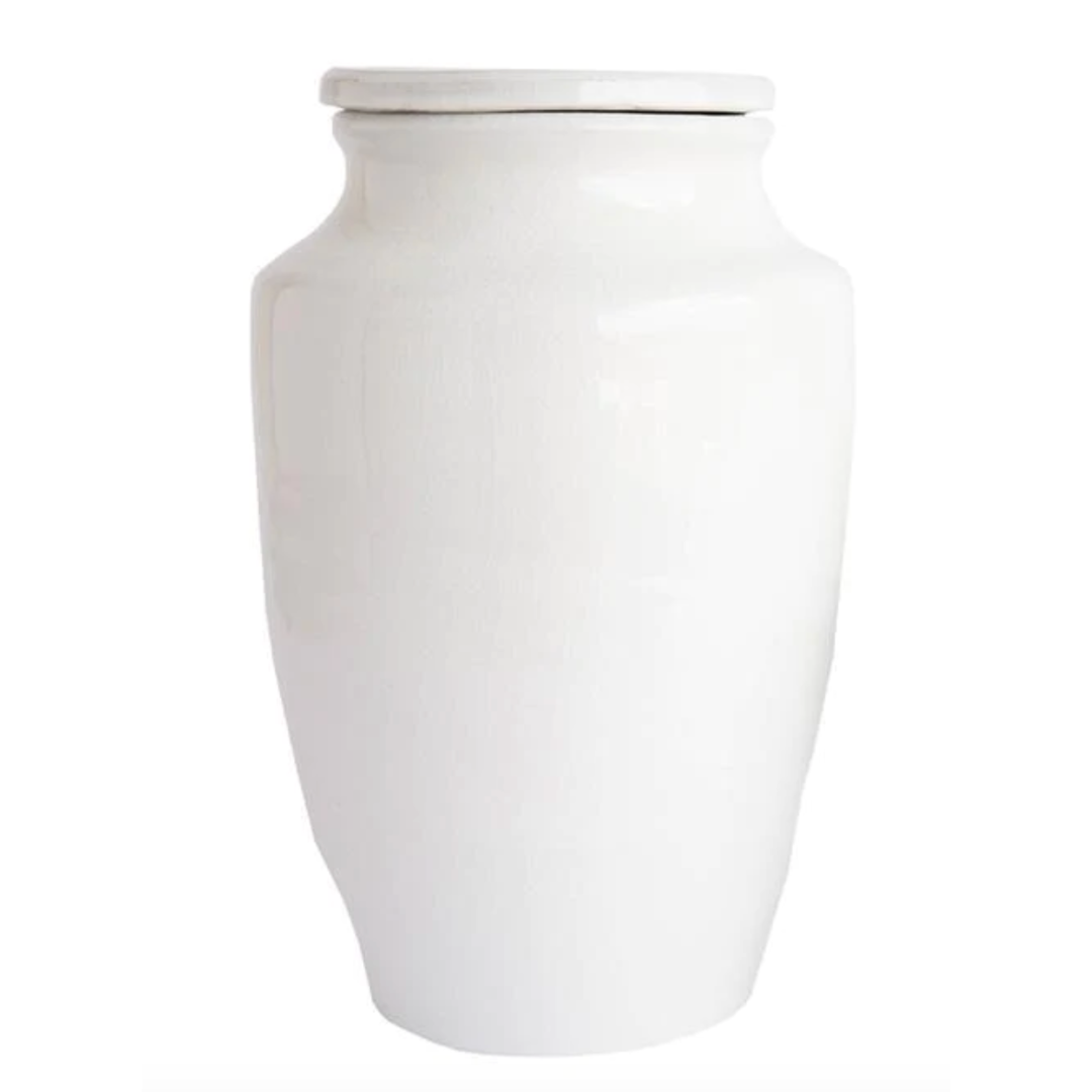 White Terra-Cotta Vase with Lid